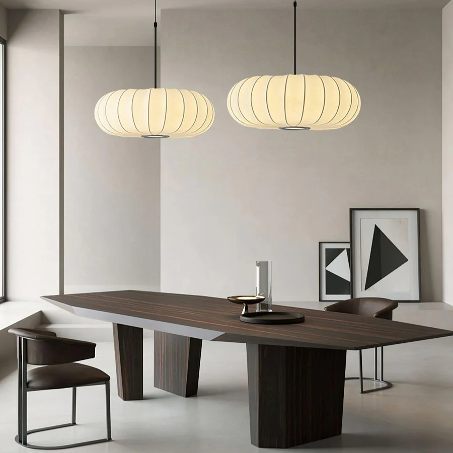Japanese Oval Silk Wabi Sabi Pendant Light