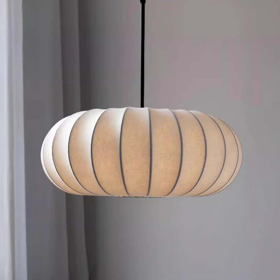 Japanese Oval Silk Wabi Sabi Pendant Light