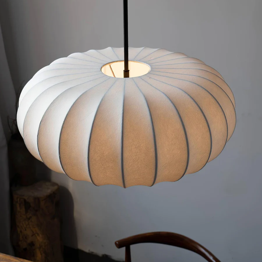 Japanese Oval Silk Wabi Sabi Pendant Light
