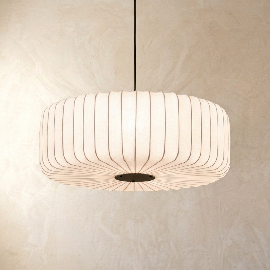 Japanese Ribbed Silk Wabi Sabi Pendant Light