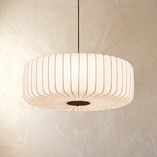 Japanese Ribbed Silk Wabi Sabi Pendant Light