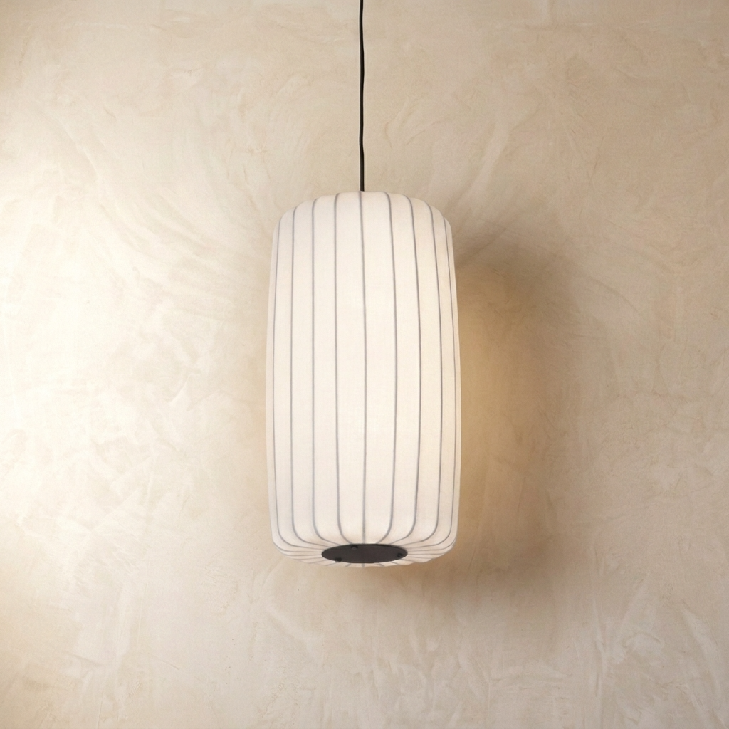 Japanese Ribbed Silk Wabi Sabi Pendant Light