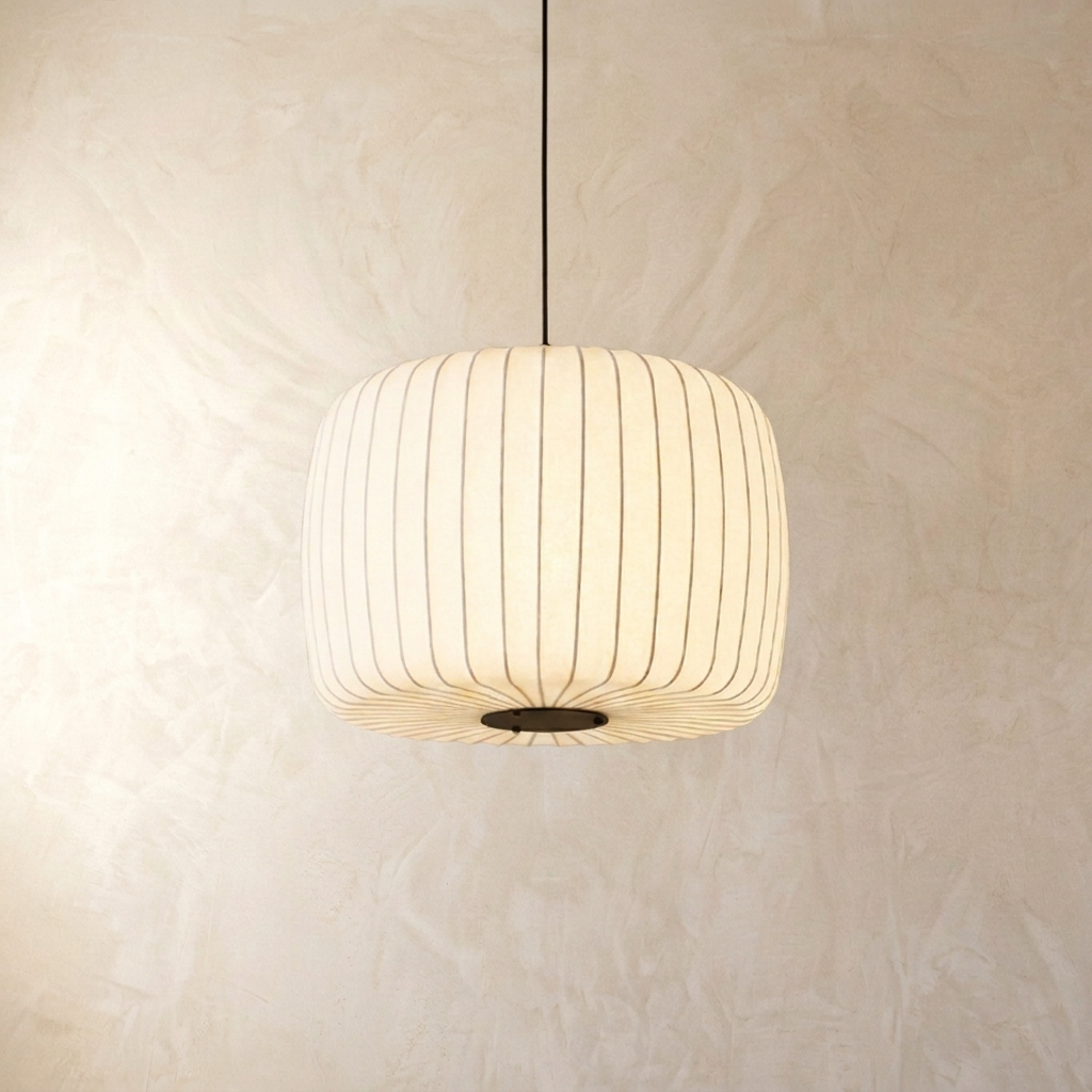 Japanese Ribbed Silk Wabi Sabi Pendant Light