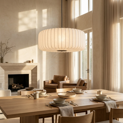 Japanese Ribbed Silk Wabi Sabi Pendant Light