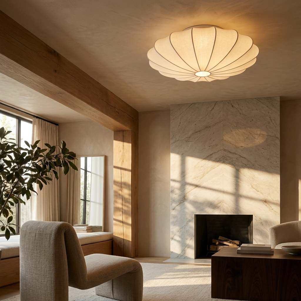Japanese Round Silk Wabi Sabi Ceiling Light