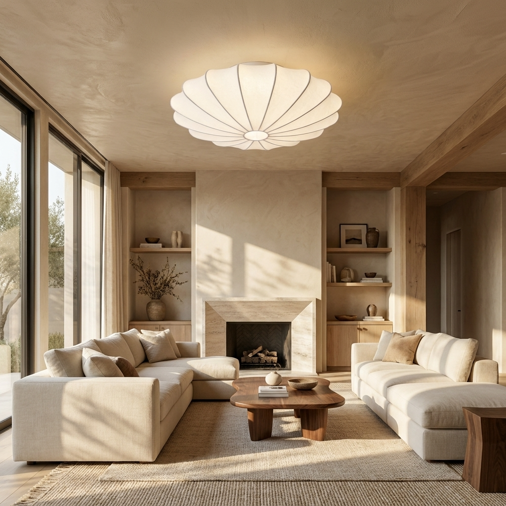 Japanese Round Silk Wabi Sabi Ceiling Light