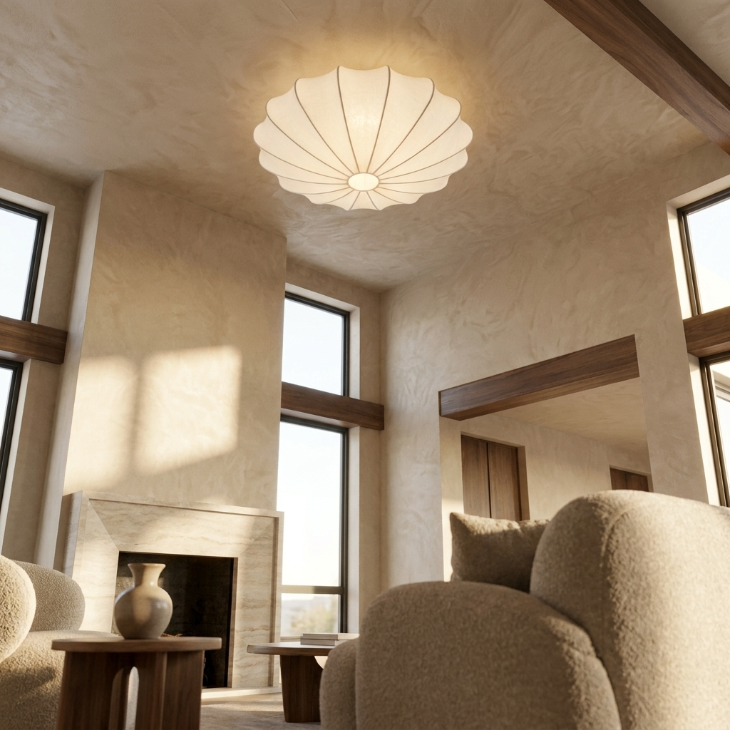Japanese Round Silk Wabi Sabi Ceiling Light