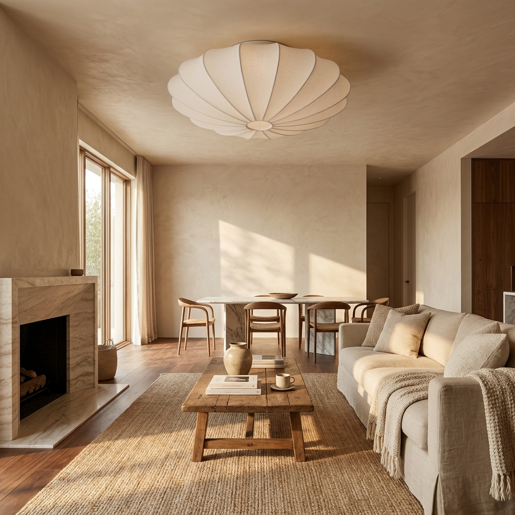 Japanese Round Silk Wabi Sabi Ceiling Light
