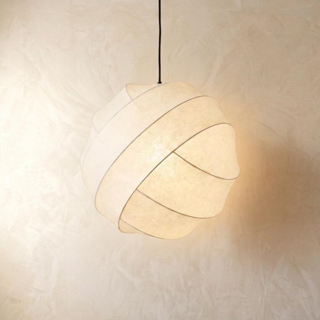 Japanese Round Silk Wabi Sabi Pendant Light