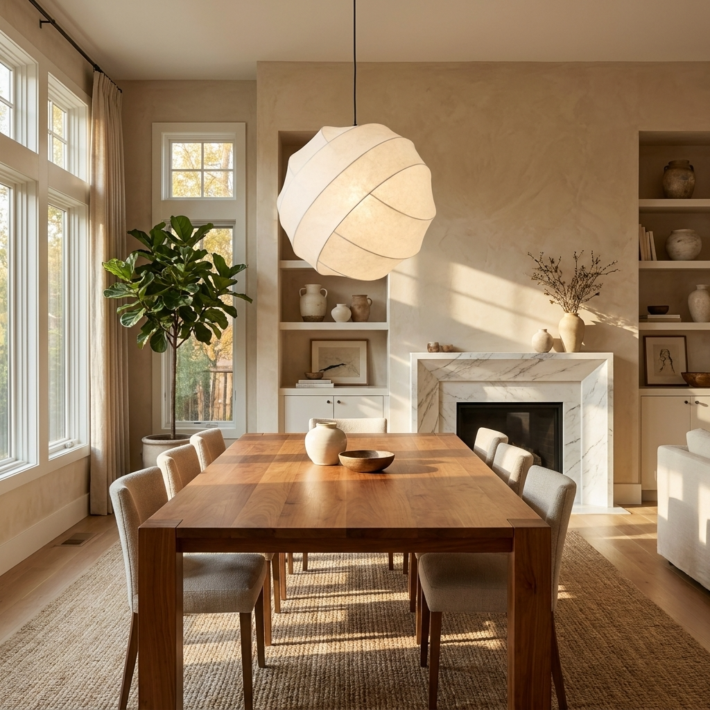 Japanese Round Silk Wabi Sabi Pendant Light