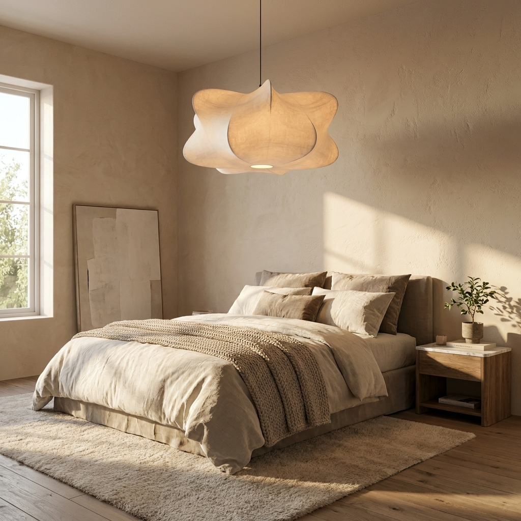 Japanese Sculptural Silk Wabi Sabi Pendant Light