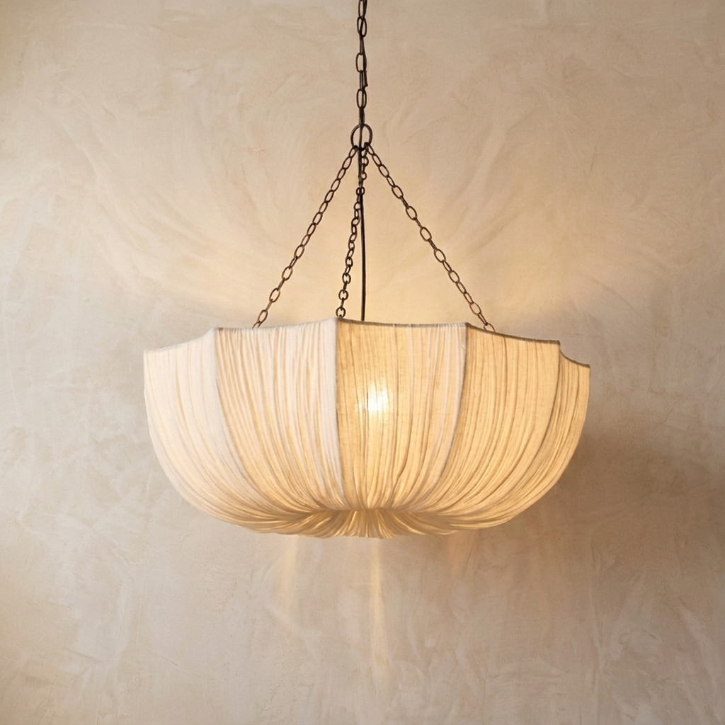 Japanese U Shape Fabric Wabi Sabi Pendant Light