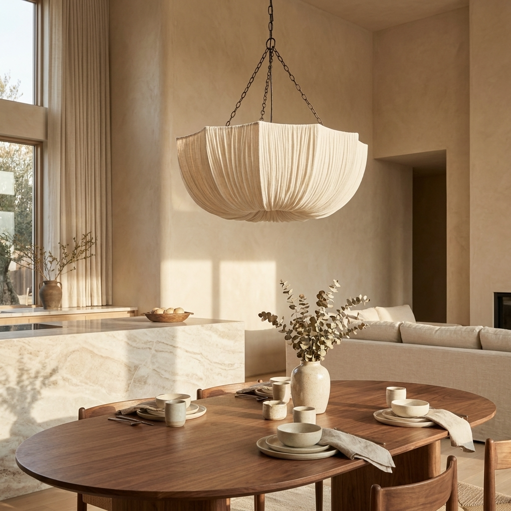 Japanese U Shape Fabric Wabi Sabi Pendant Light