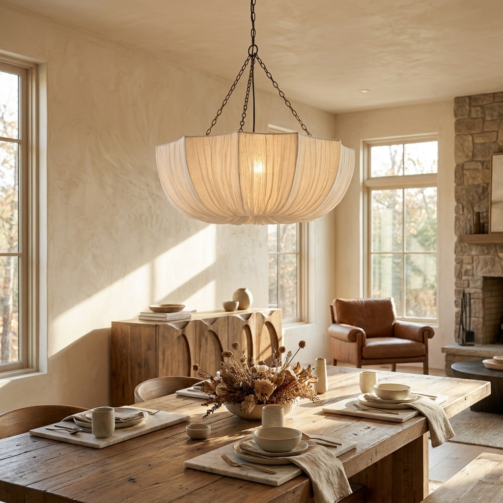 Japanese U Shape Fabric Wabi Sabi Pendant Light
