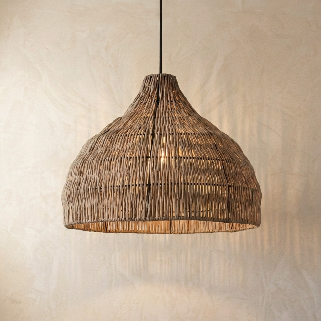 Japanese Woven Rattan Dome Pendant Light