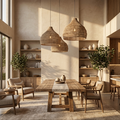 Japanese Woven Rattan Dome Pendant Light