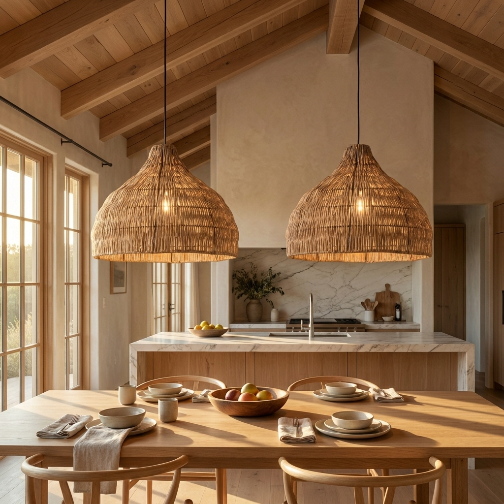 Japanese Woven Rattan Dome Pendant Light