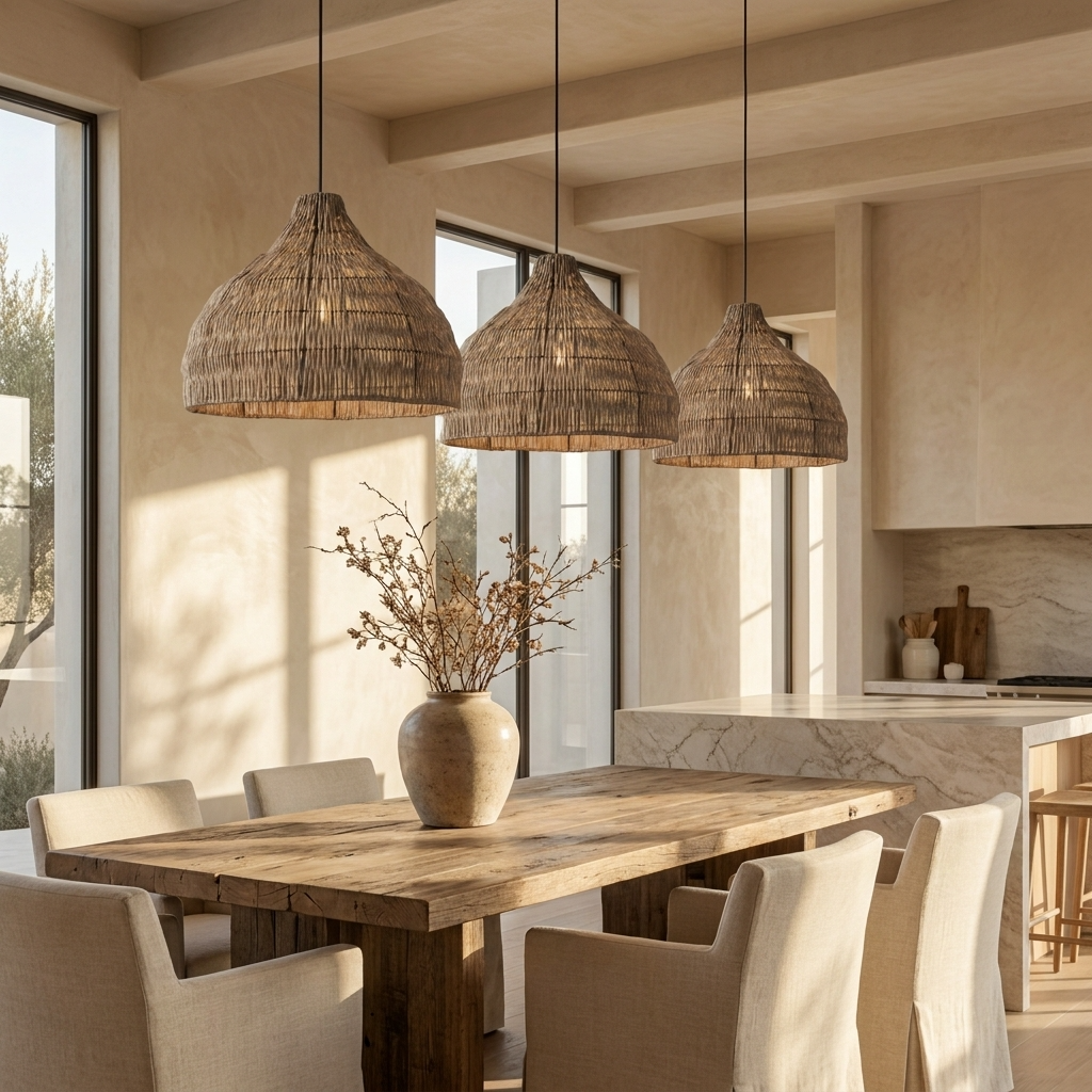 Japanese Woven Rattan Dome Pendant Light