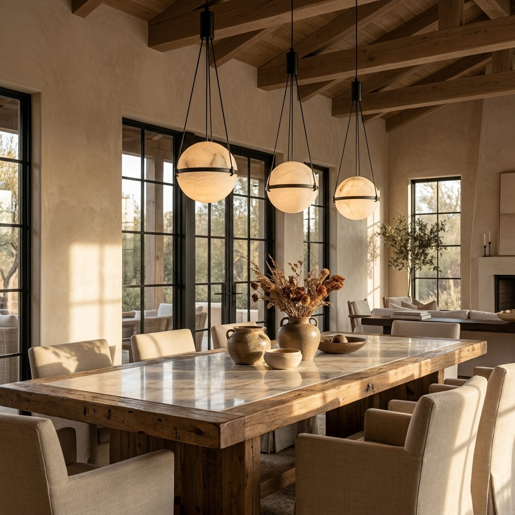 Natural Alabaster Hanging Globe Pendant Light