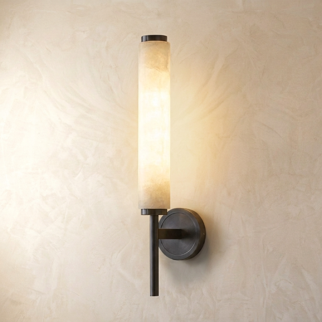 Natural Alabaster Slim Cylinder Wall Lamp