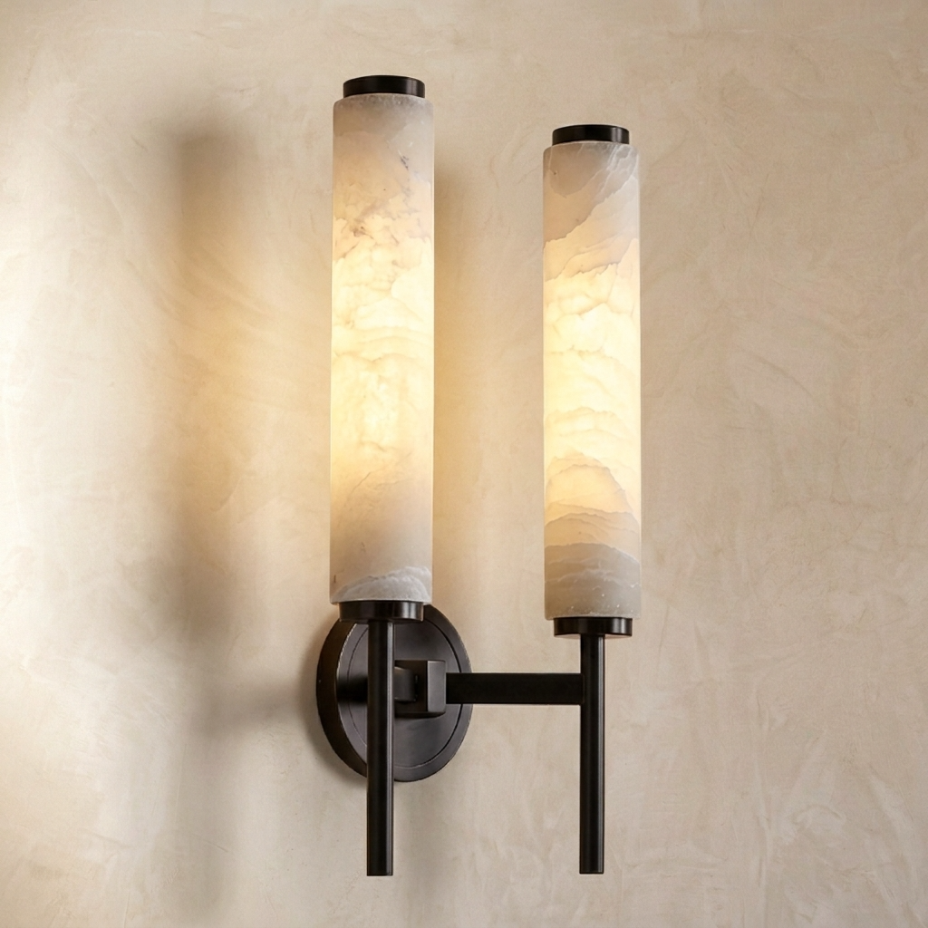 Natural Alabaster Slim Cylinder Wall Lamp