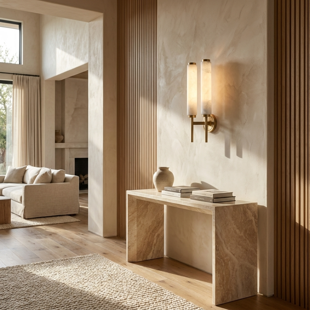 Natural Alabaster Slim Cylinder Wall Lamp