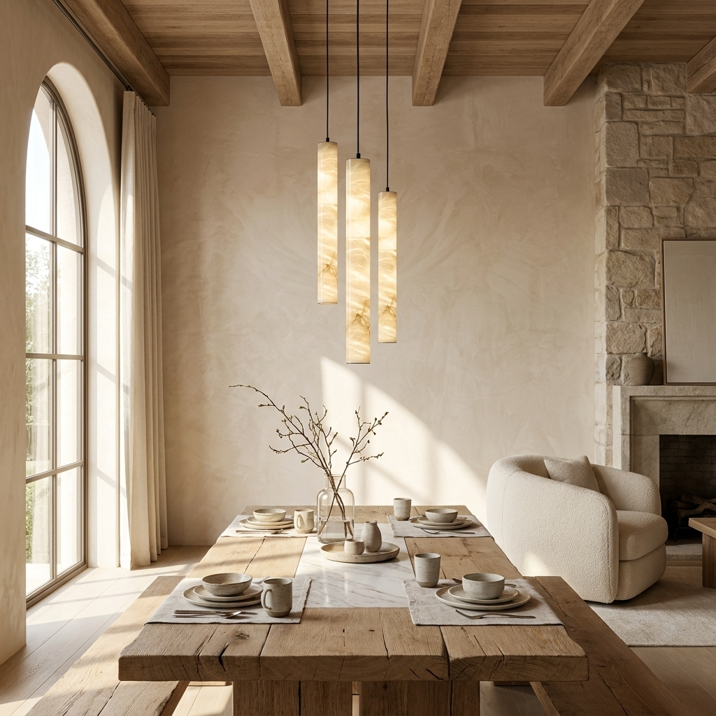 Natural Alabaster Slim Linear Pendant Light