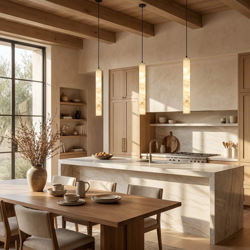 Natural Alabaster Slim Linear Pendant Light