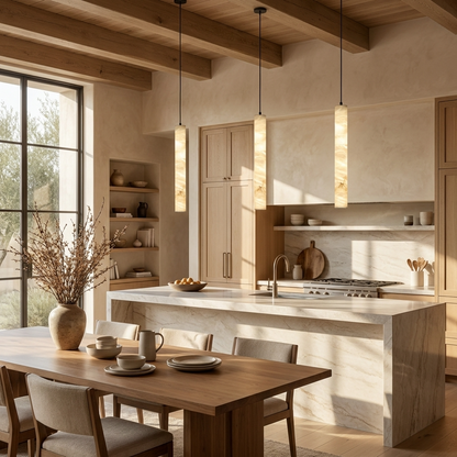 Natural Alabaster Slim Linear Pendant Light