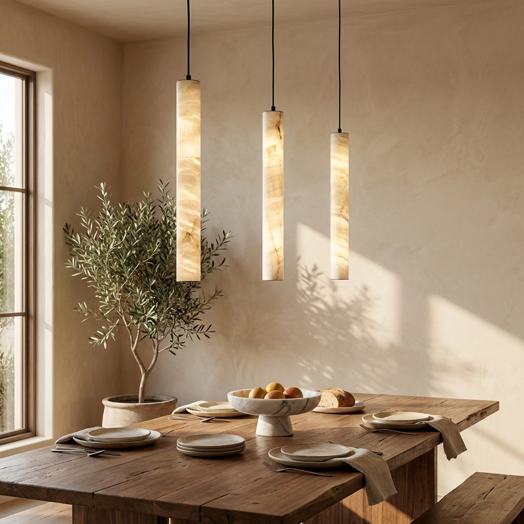Natural Alabaster Slim Linear Pendant Light