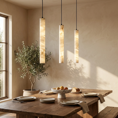 Natural Alabaster Slim Linear Pendant Light