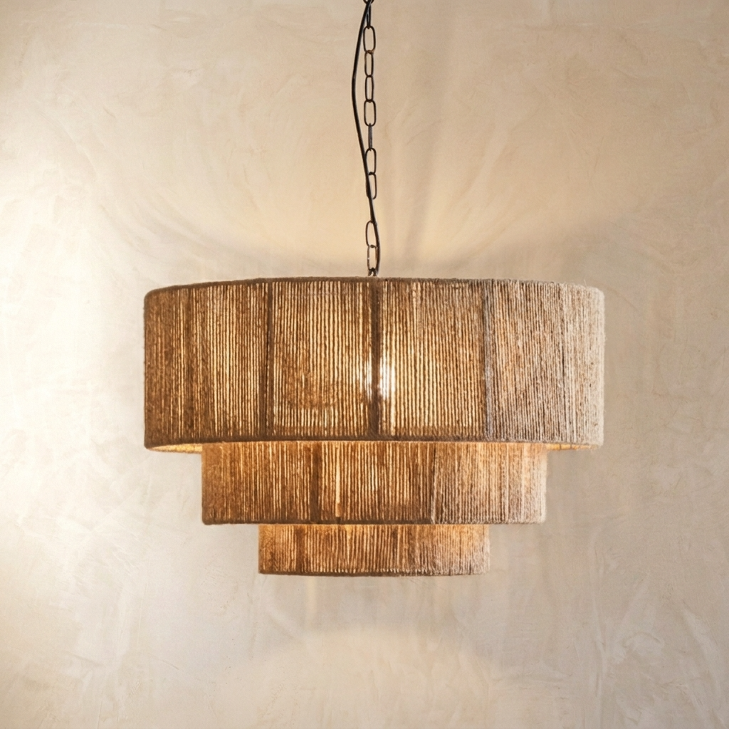 Natural Hemp Rope Tiered Pendant Light