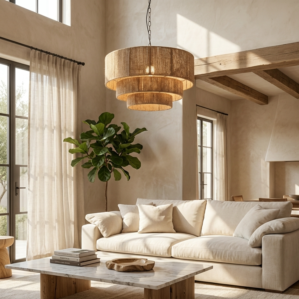 Natural Hemp Rope Tiered Pendant Light