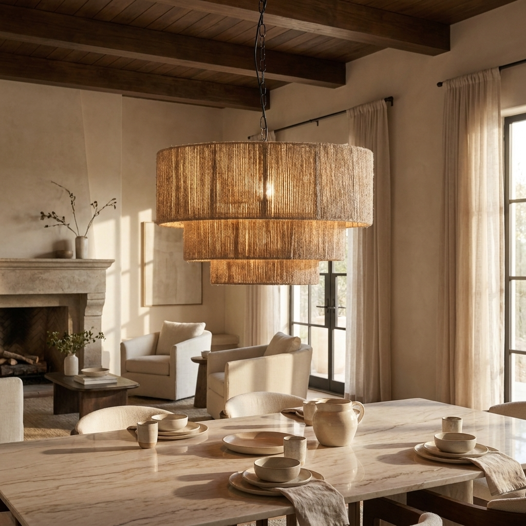 Natural Hemp Rope Tiered Pendant Light