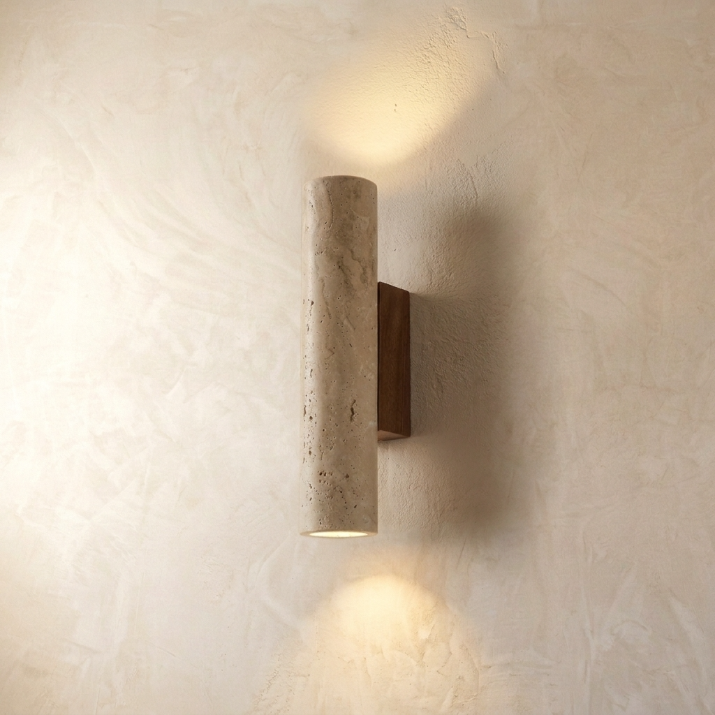 Natural Travertine Stone Cylinder Wall Lamp