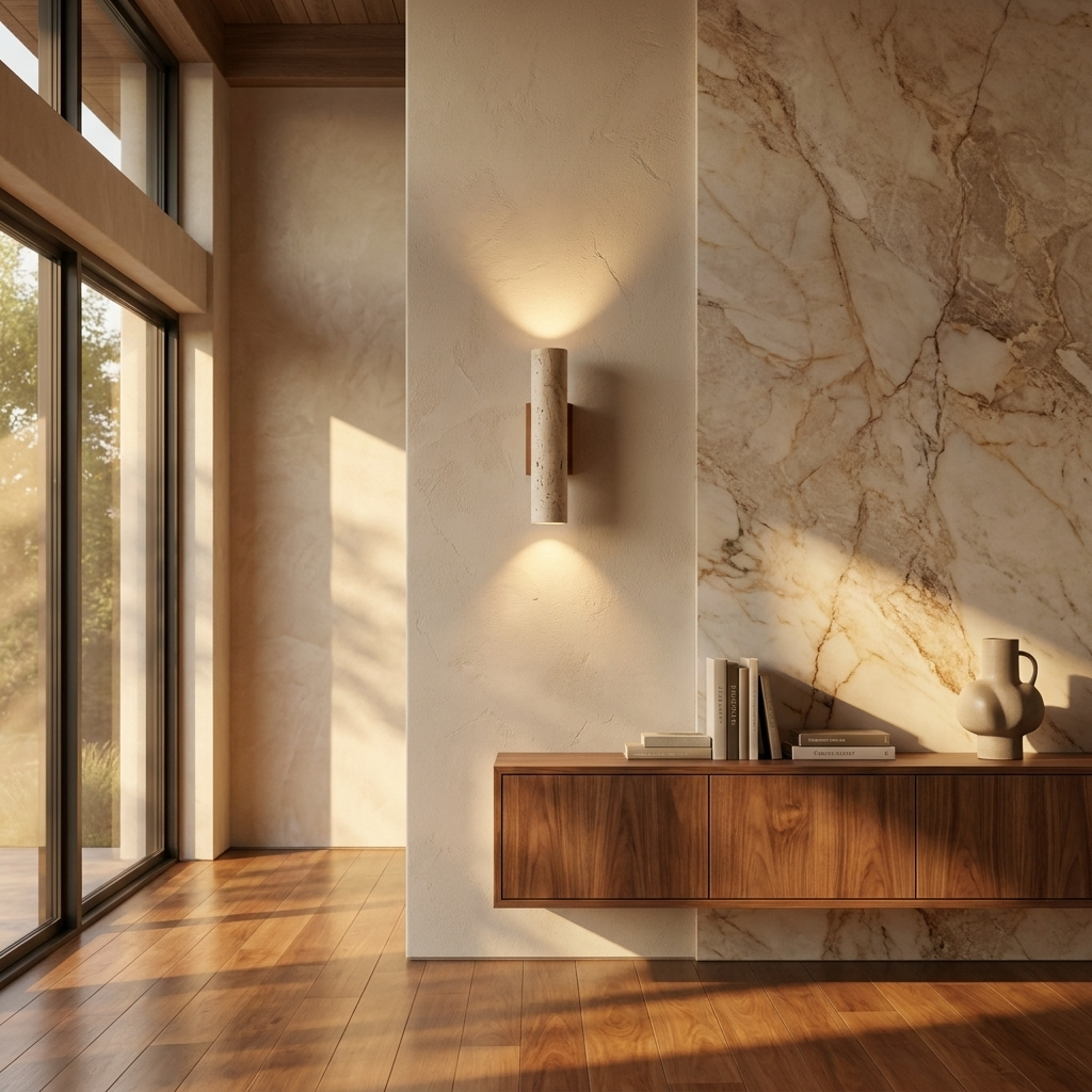 Natural Travertine Stone Cylinder Wall Lamp
