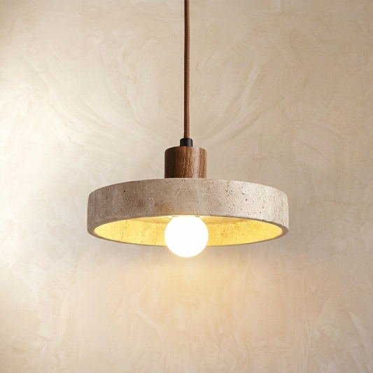 Natural Travertine Stone Disc Pendant Light