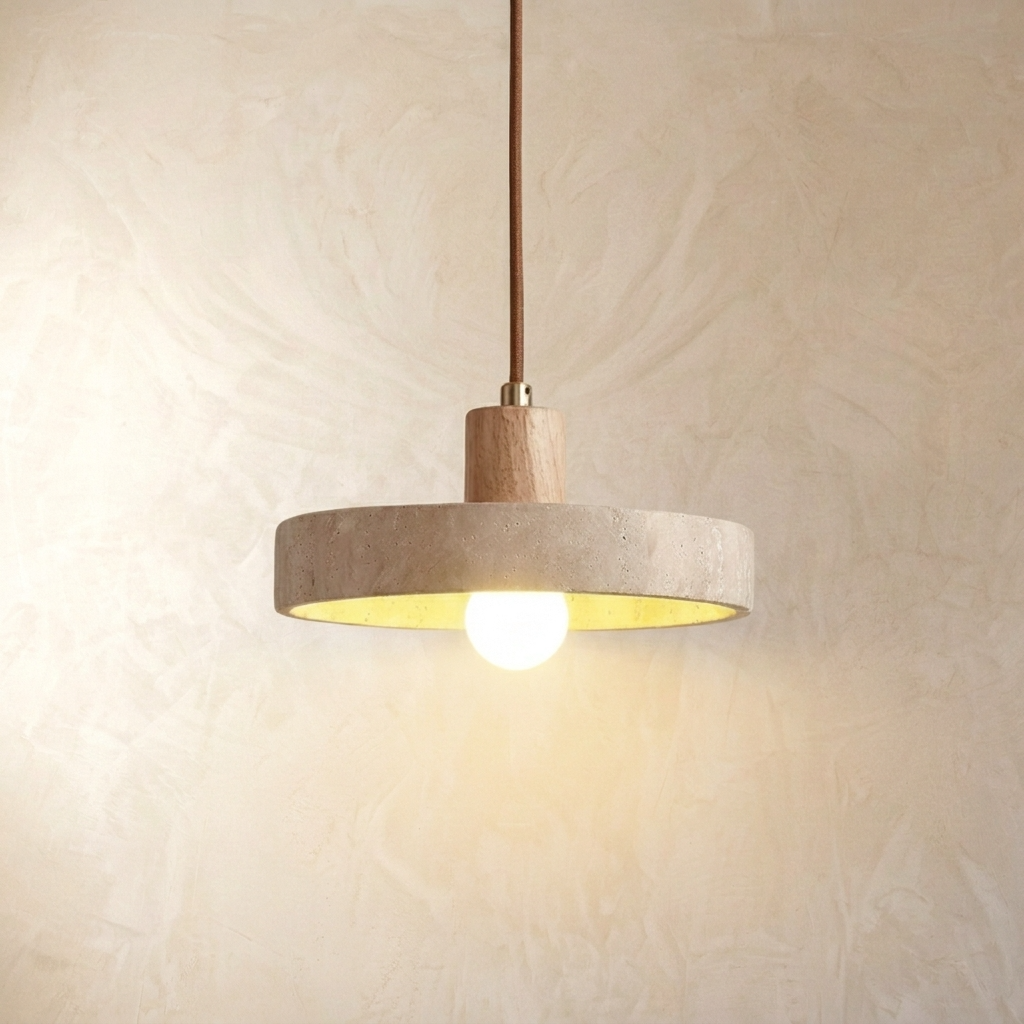 Natural Travertine Stone Disc Pendant Light