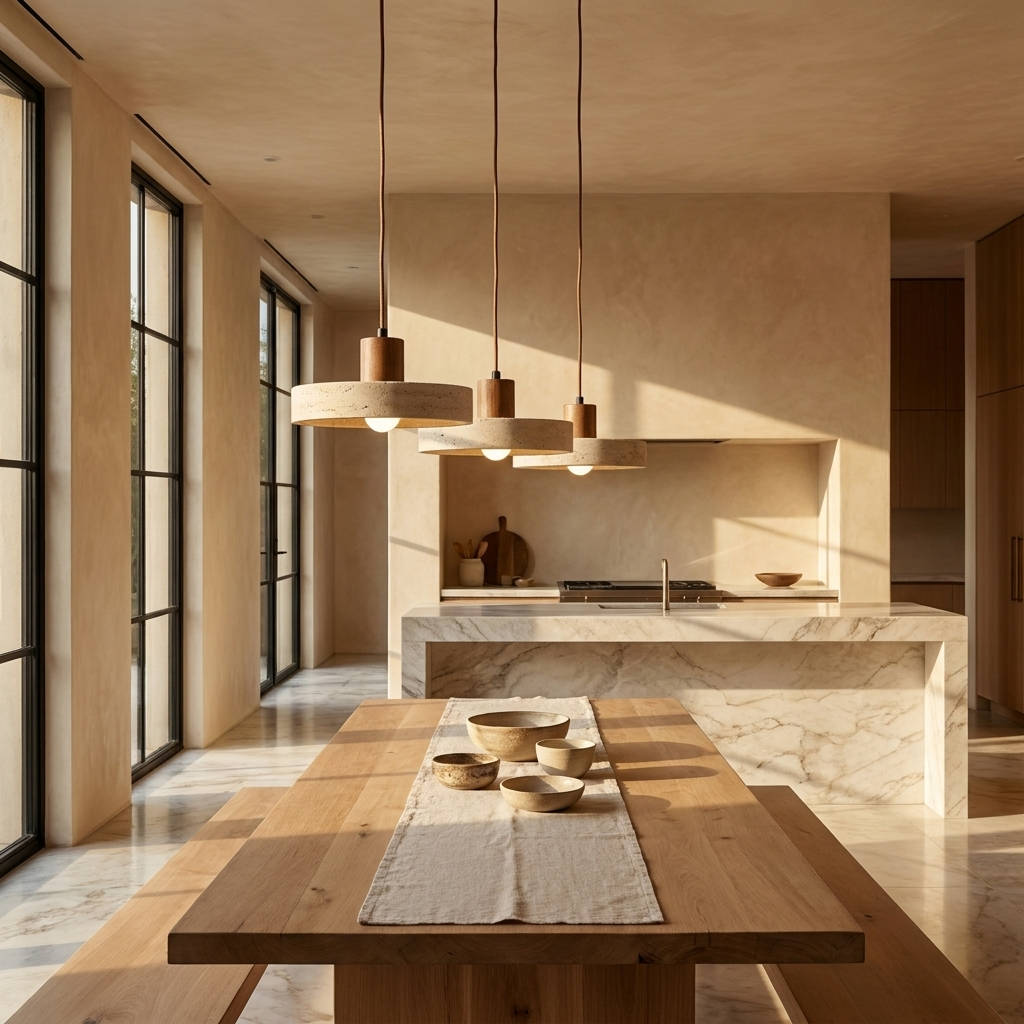 Natural Travertine Stone Disc Pendant Light