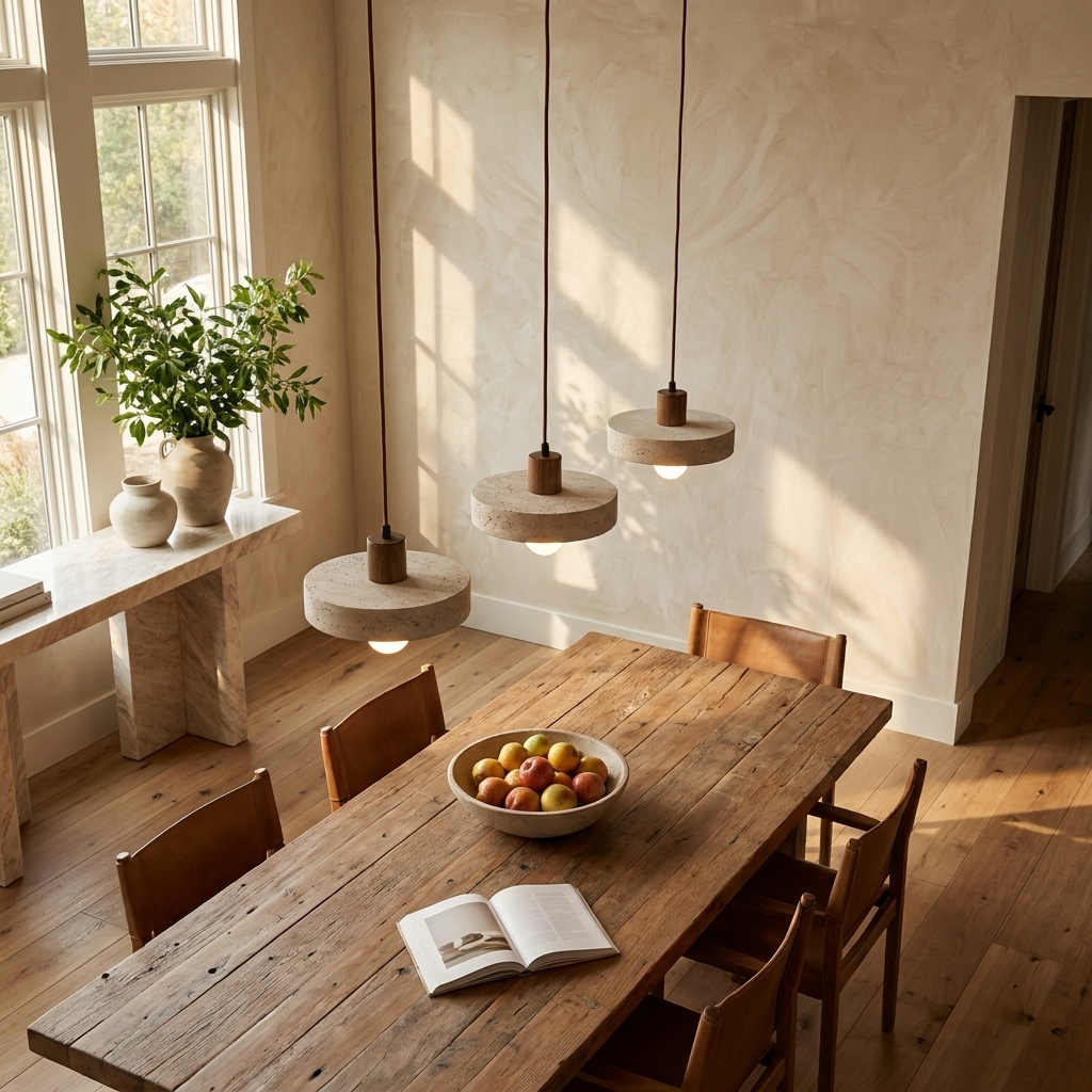 Natural Travertine Stone Disc Pendant Light