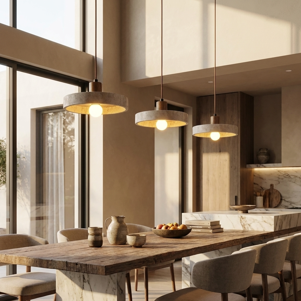 Natural Travertine Stone Disc Pendant Light