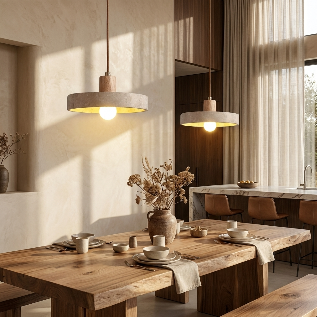 Natural Travertine Stone Disc Pendant Light