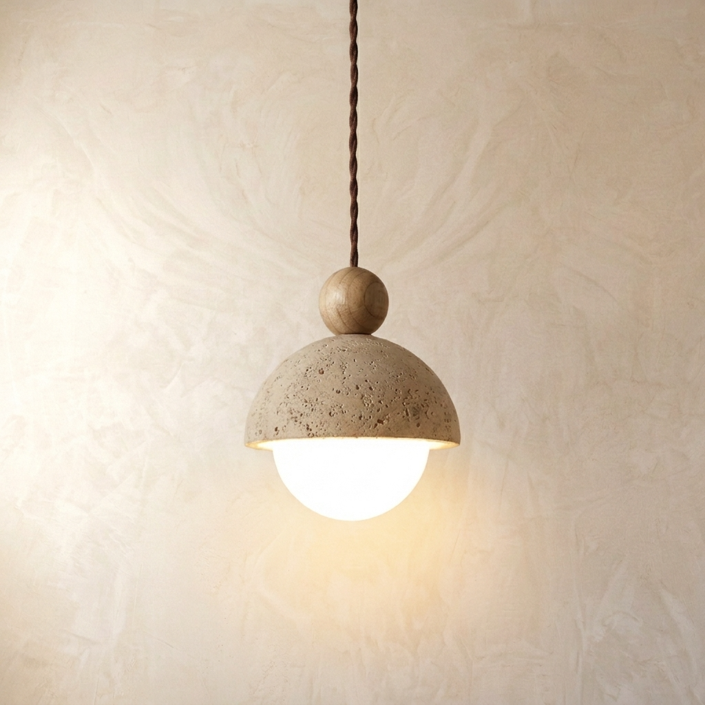 Natural Travertine Stone Dome Pendant Light