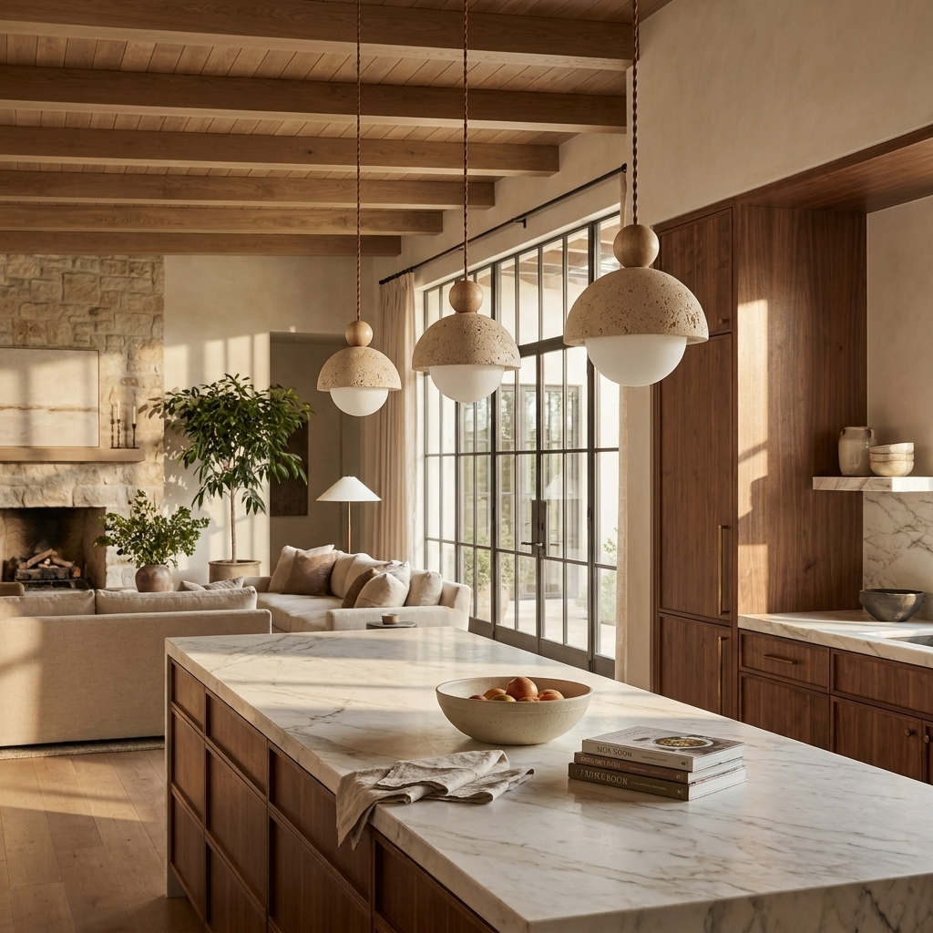 Natural Travertine Stone Dome Pendant Light