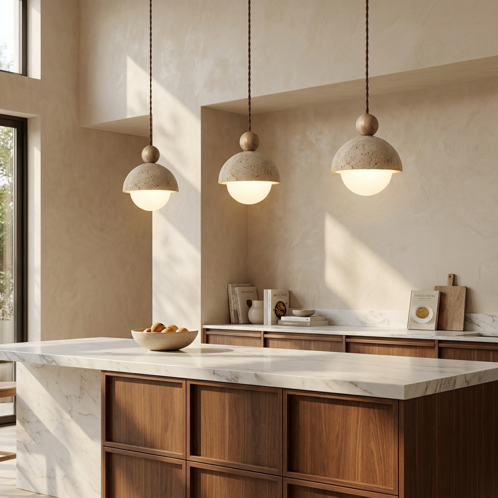 Natural Travertine Stone Dome Pendant Light