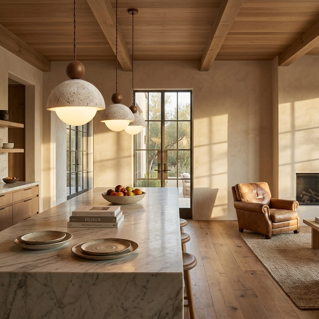 Natural Travertine Stone Dome Pendant Light