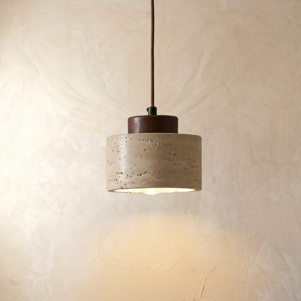 Natural Travertine Stone Drum Pendant Light