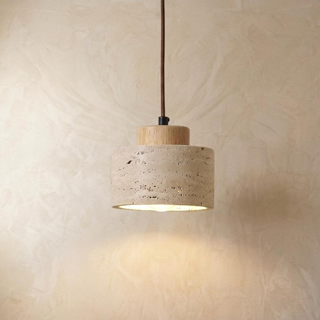 Natural Travertine Stone Drum Pendant Light