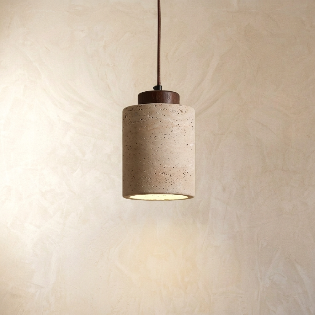 Natural Travertine Stone Drum Pendant Light