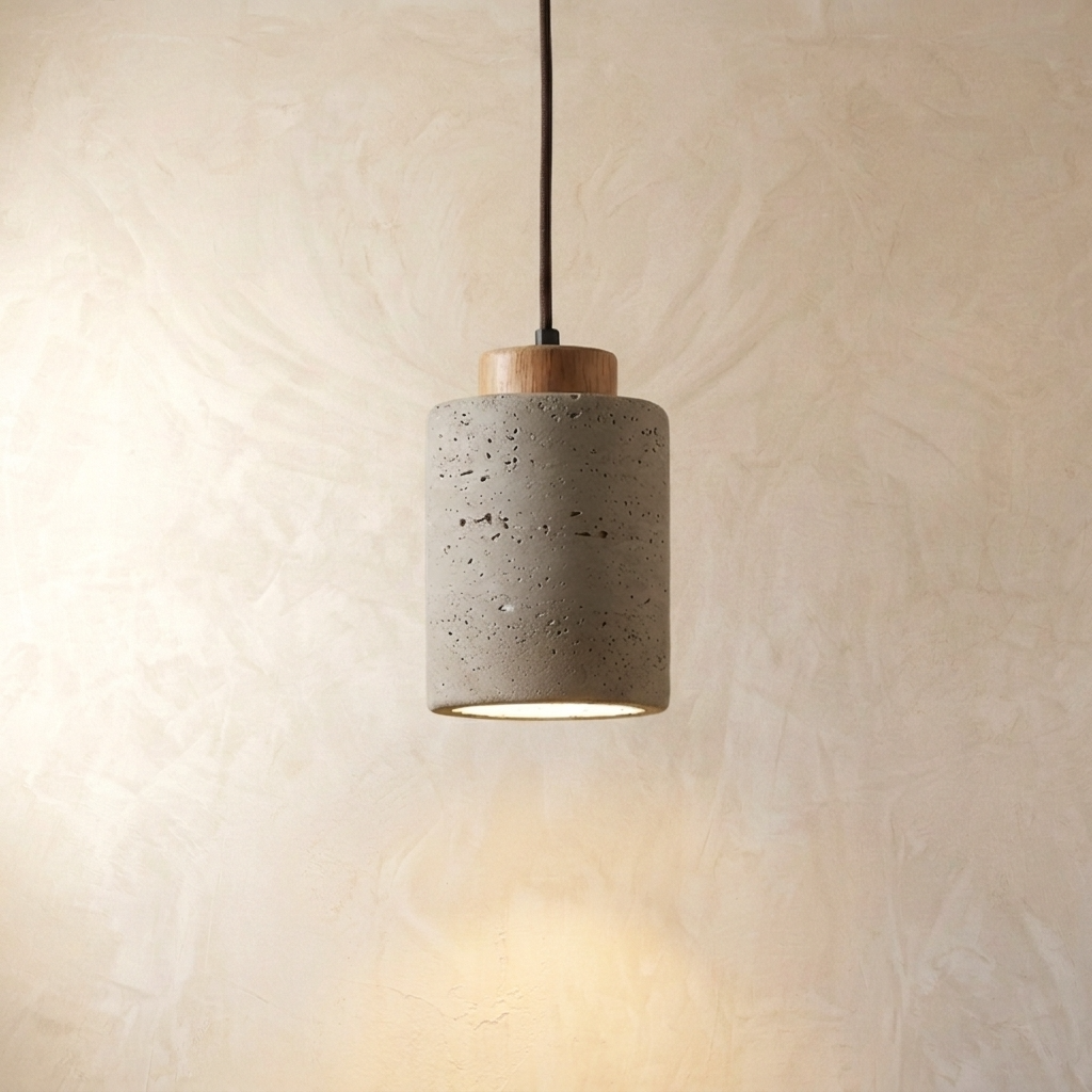 Natural Travertine Stone Drum Pendant Light